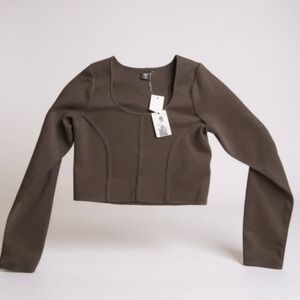 Sincerely Jules Black Square Neck Long Sleeve Cropped Sweater Knit Top XL